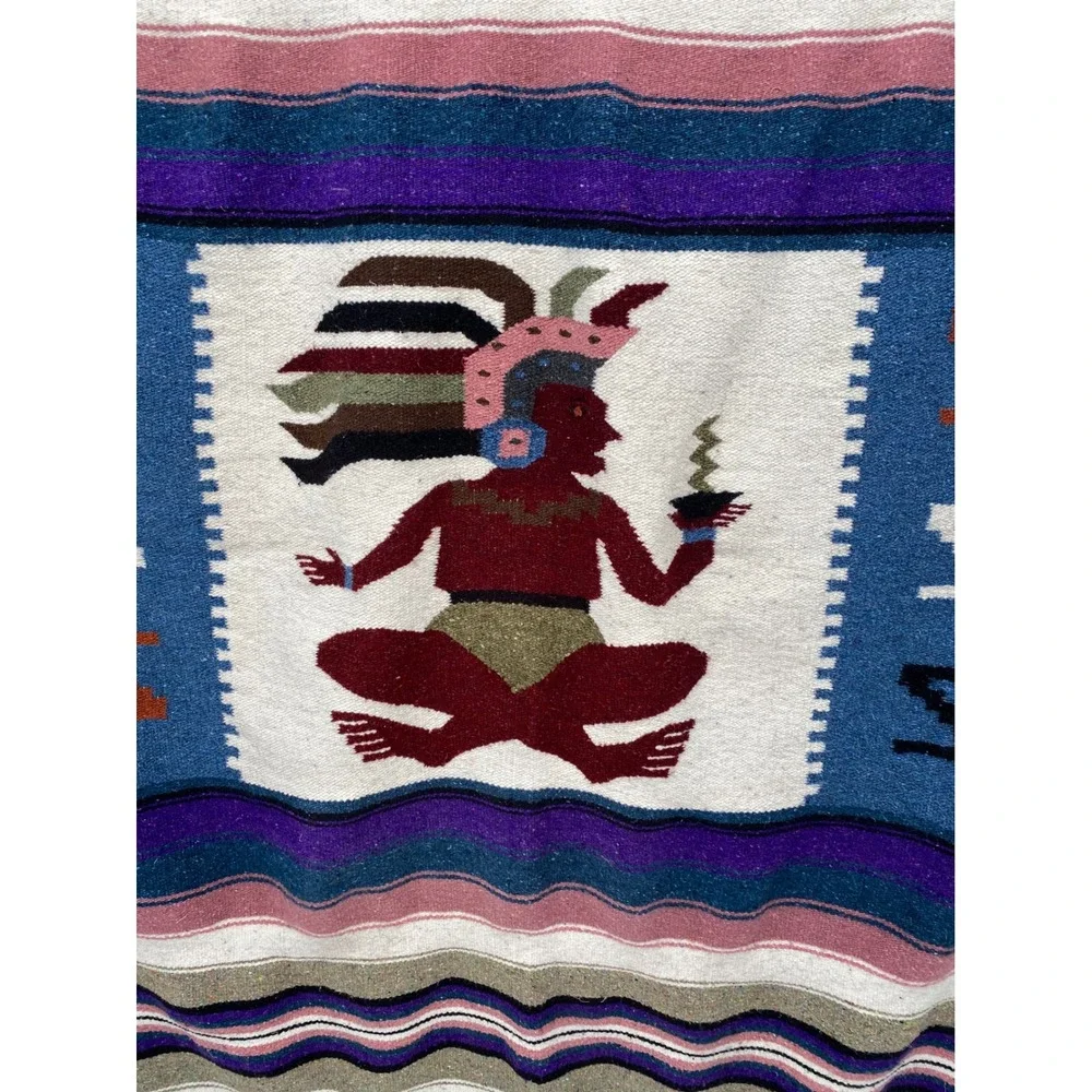 Vintage Mexican Blanket Wall Hanging Art Mayan Tribal‎ Decor Southwest 43x74